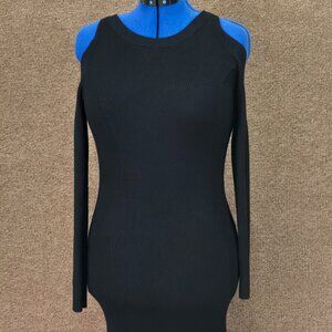 AllSaints Yasmin Cold Shoulder Midi Dress Black Women’s Size L Stretch